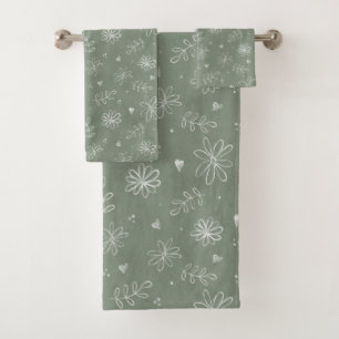 Floral Sage Green Farmhouse Toalla de diseño