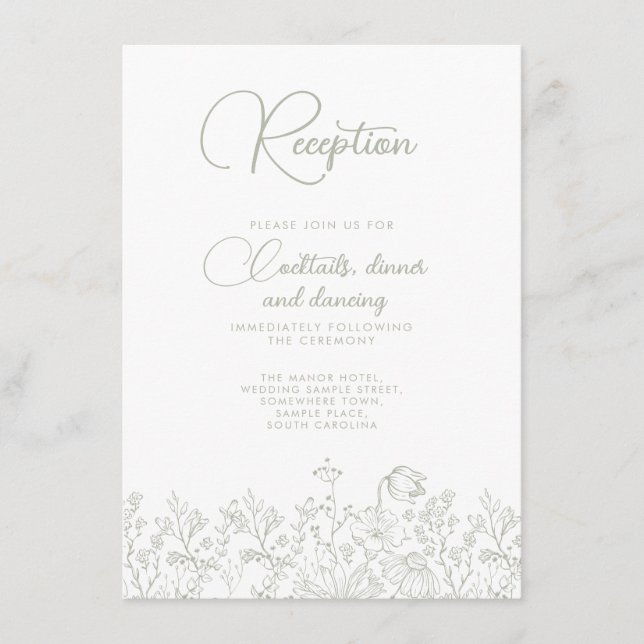 Floral Sage Green Wildflower Wedding Recepción (Anverso)
