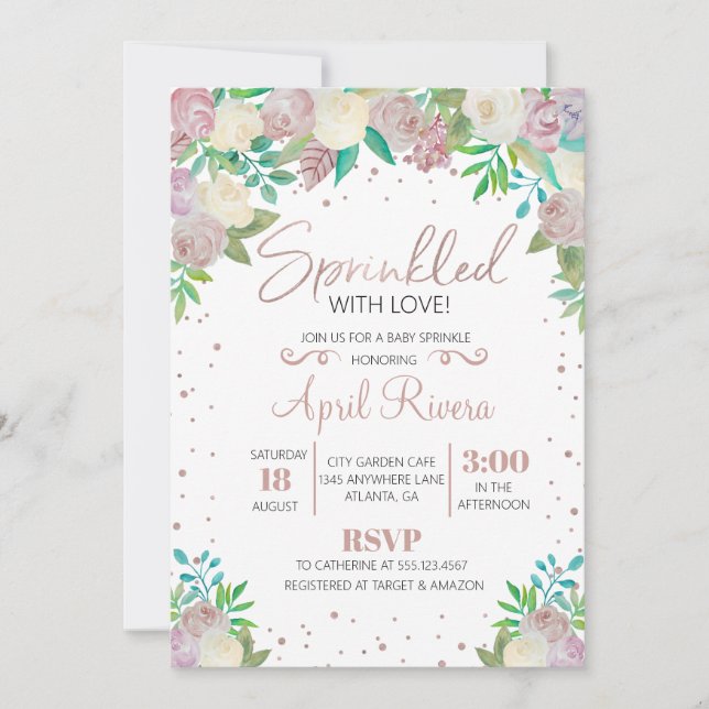 Floral salpicada con amor Invitación de Baby Showe (Anverso)