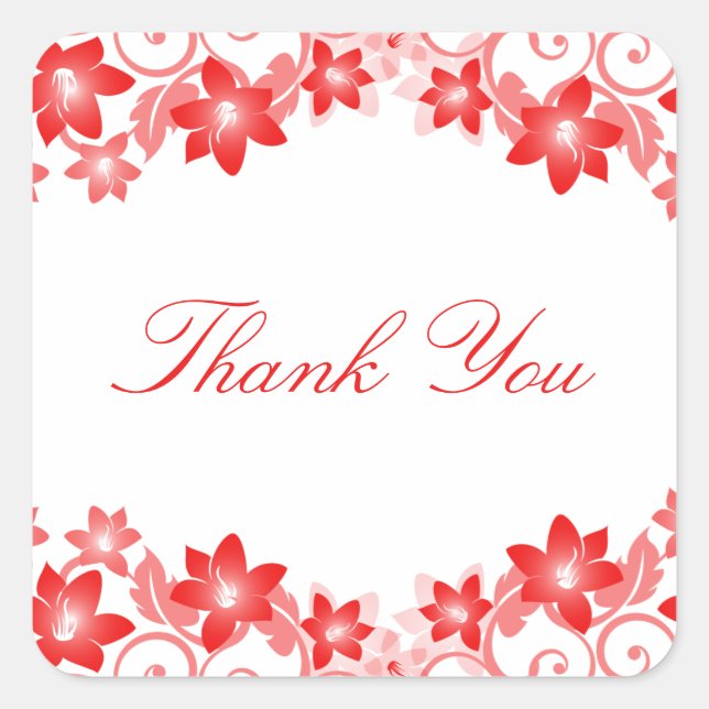 Floral simple roja Gracias Pegatinas (Anverso)