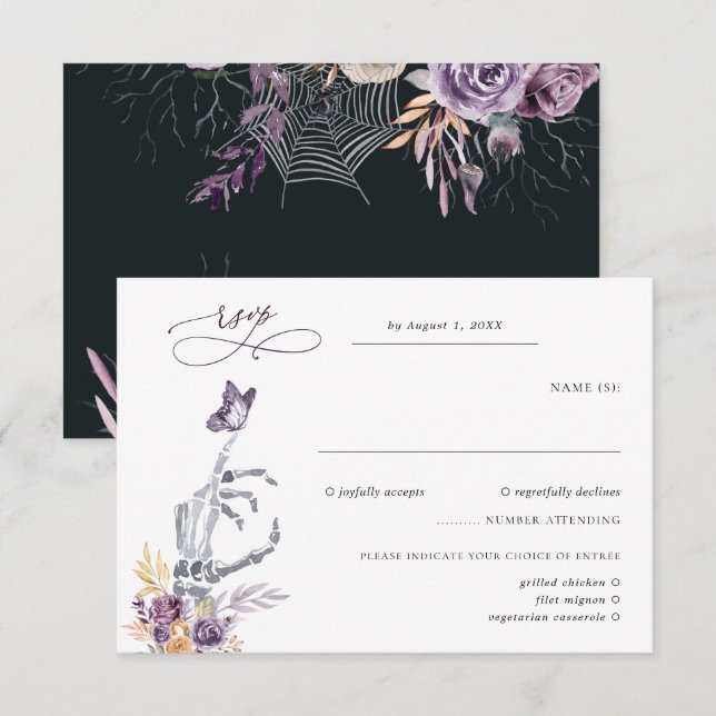 Floral Skeleton | Halloween Wedding RSVP (Anverso / Reverso)