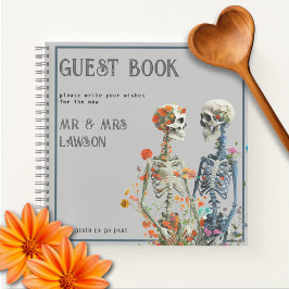 Floral Skeleton Lovers Boda Libro de invitados