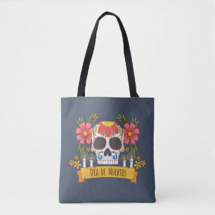 Floral Skull Dia de los Muertos Bolso de tela