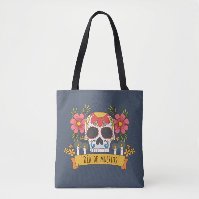 Floral Skull Dia de los Muertos | Bolso de tela (Anverso)