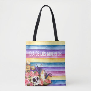 Floral Skull Dia de los Muertos Bolso de tela