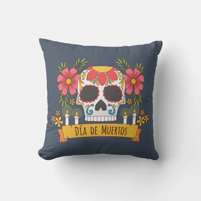 Floral Skull Dia de los Muertos | Cojín (Anverso)