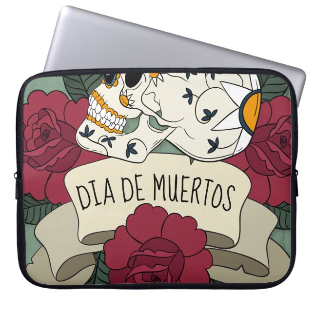 Floral Skull Dia de los Muertos | Funda Portátil (Frente)
