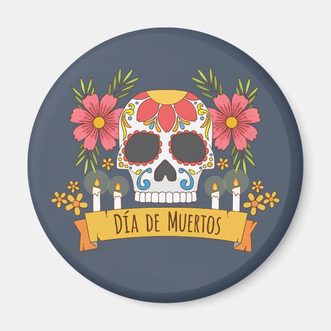 Floral Skull Dia de los Muertos | Imán (Frente)