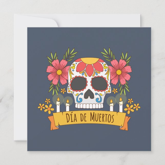 Floral Skull Dia de los Muertos | Invitación de fi (Anverso)