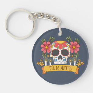 Floral Skull Dia de los Muertos   Llavero