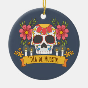 Floral Skull Dia de los Muertos   Ornamento
