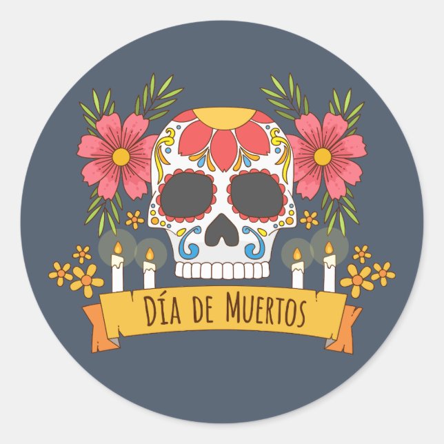 Floral Skull Dia de los Muertos | PEGATINA (Anverso)