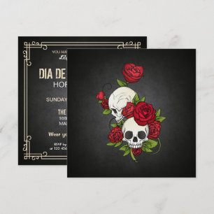 Floral Skulls Dia de los Muertos Invitación de fie