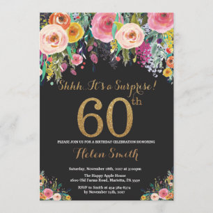 Floral Sorpresa 60 cumpleaños Invitación a Oro