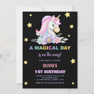 Floral Stars Unicorns Invitaciones de cumpleaños