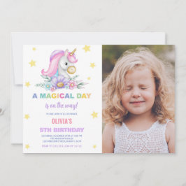 Floral Stars Unicorns Invitaciones de cumpleaños f