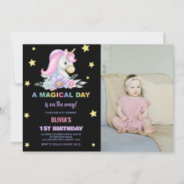 Floral Stars Unicorns Invitaciones de cumpleaños f