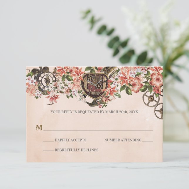 Floral Steampunk Wedding RSVP (Anverso de pie)