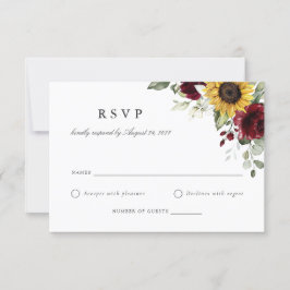 Floral Sunflowers Boda Borgoña Tarjeta RSVP