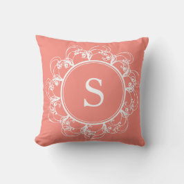 Floral Swirls Monograma Coral de almohada