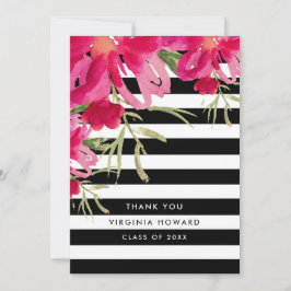 Floral | Tarjeta de agradecimiento de franjas negr