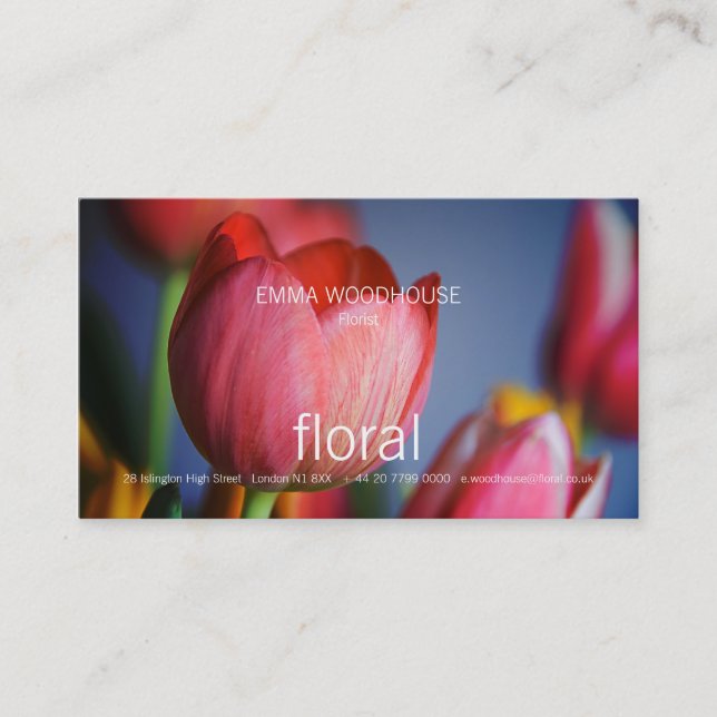 Floral - tarjeta de visita roja de los tulipanes (Anverso)
