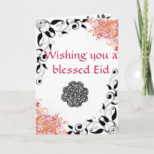 Floral tarjeta Eid Mubarak con poema de Eid dentro (Anverso)