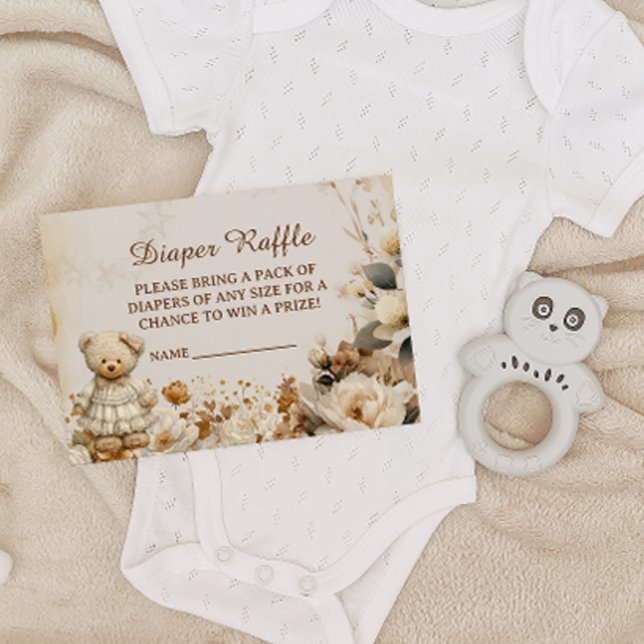 Floral Teddy Bear Diaper Raffle Tarjeta Baby Showe (Subido por el creador)