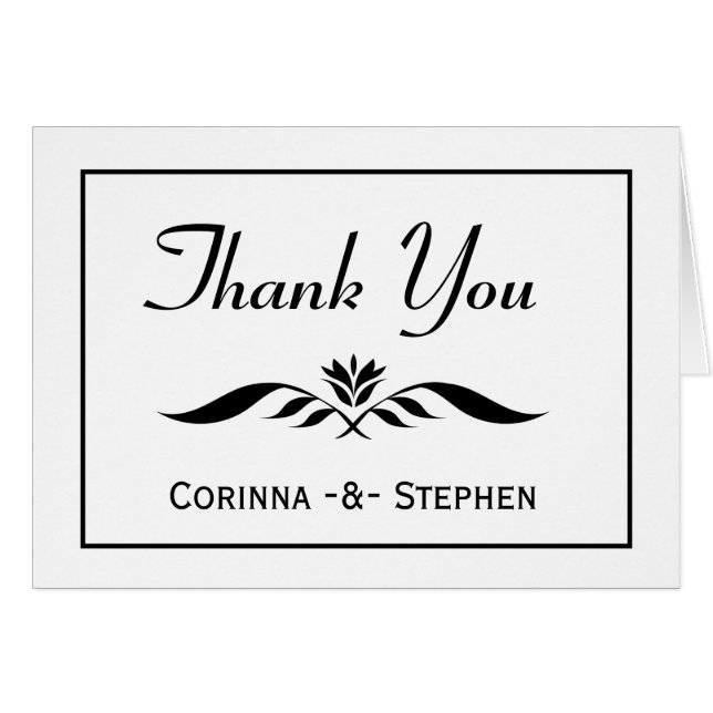 Floral Thank You Black And White Elegant Modern (Anverso (Horizontal))