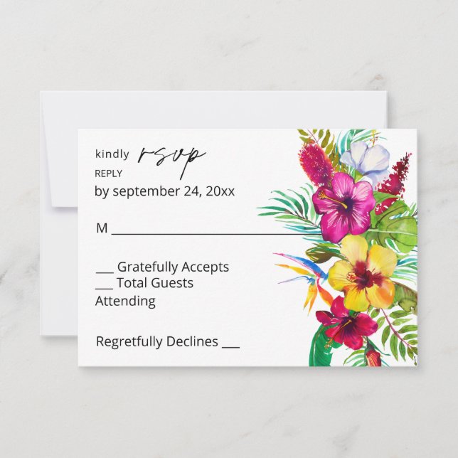 Floral tropical colorida no comida RSVP (Anverso)