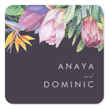 Floral tropical colorida | Sellos para sobres mora