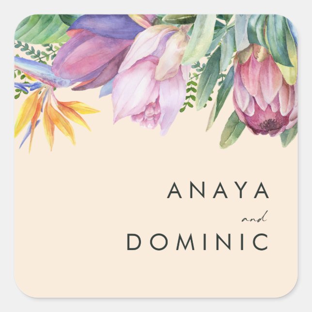 Floral tropical colorida | Sellos para sobres Peac (Anverso)