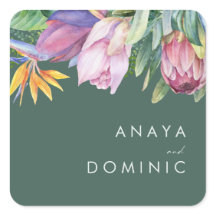 Floral tropical colorida | Sellos para sobres verd