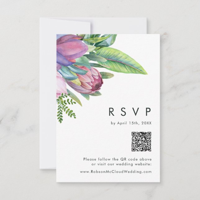Floral tropical colorida | Tarjeta RSVP de código  (Anverso)