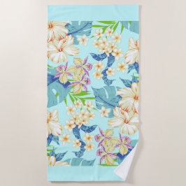 Floral tropical con toalla de playa de borde azul
