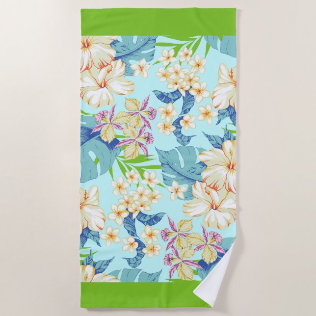 Floral tropical con toalla de playa de borde verde (Anverso)
