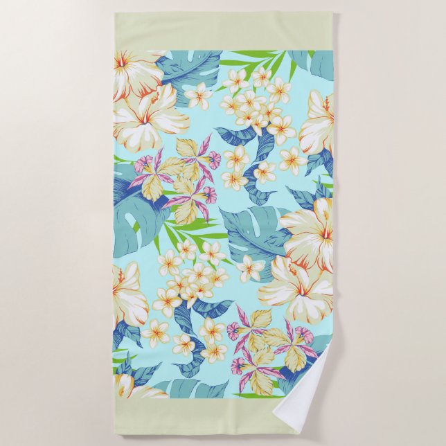 Floral tropical con toalla de playa de borde verde (Anverso)