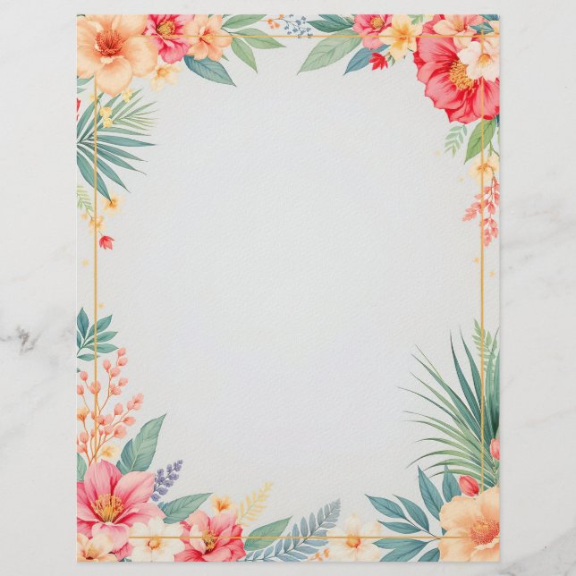 Floral Tropical en Papel de Papelería Azul (Anverso)