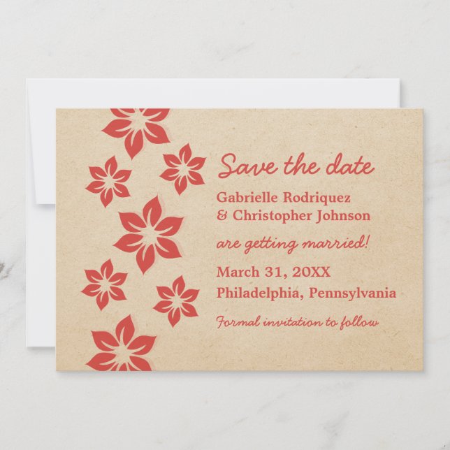 Floral tropical Guardar la invitación de fecha, ro (Anverso)