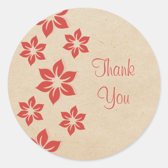 Floral tropical roja Gracias Pegatinas (Anverso)