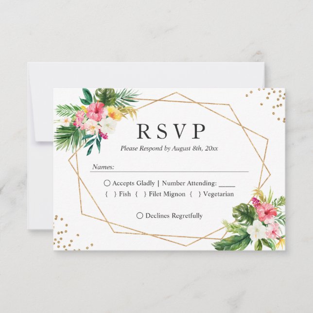 Floral Tropical Sale Boda de marco dorado RSVP (Anverso)