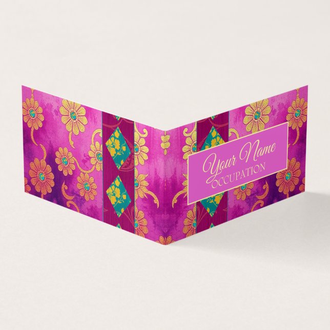 Floral turquesa rosa ORIENTAL - Tarjeta de visita (Exterior)
