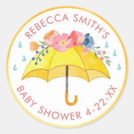 Floral Umbrella Baby Shower Pegatina - April Showe