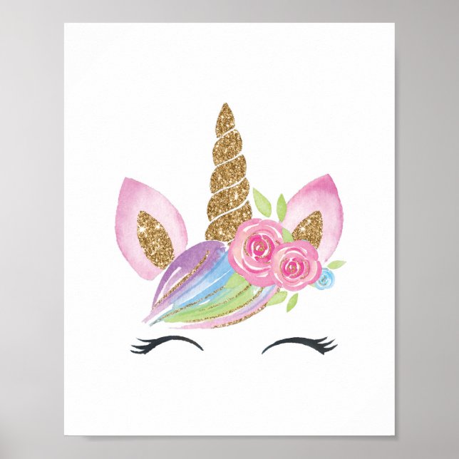 Floral Unicornio Agua Nursery Wall Decoración Chic (Frente)