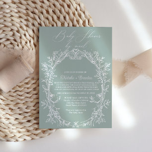 Floral Verde Atemporal Vintage Invitación por Corr