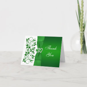Floral verde, blanca, corazón Boda Gracias Tarjeta