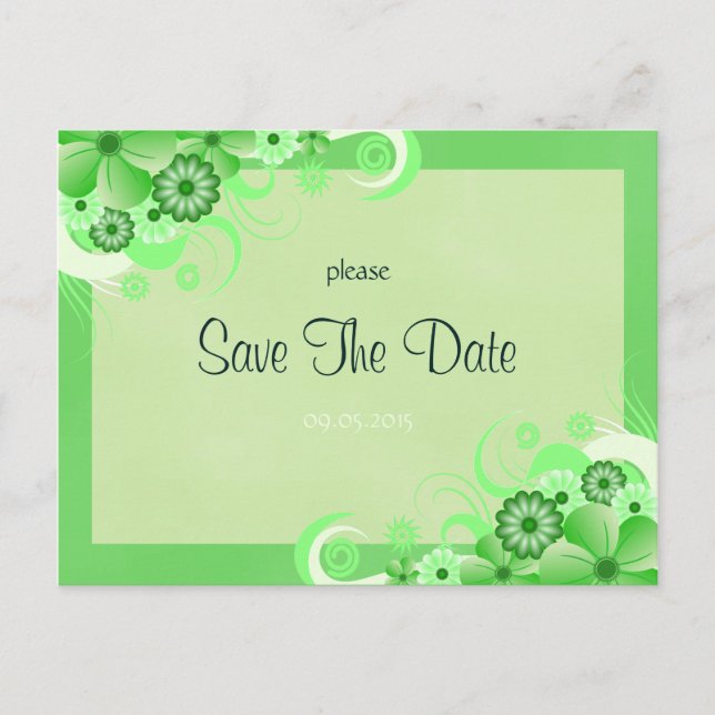 Floral verde claro Guardar la tarjeta de anuncio d (Anverso)