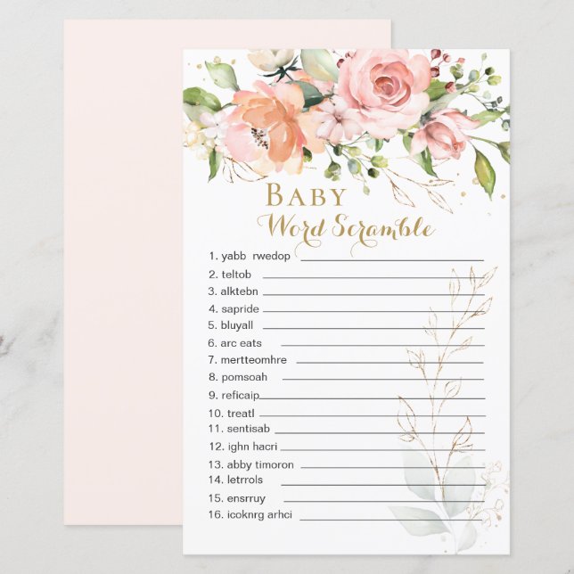 Floral verde deja al bebé hoja de papel de tritura (Anverso / Reverso)