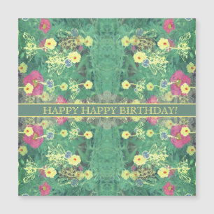 Floral verde "¡Feliz cumpleaños!" Tarjeta magnétic
