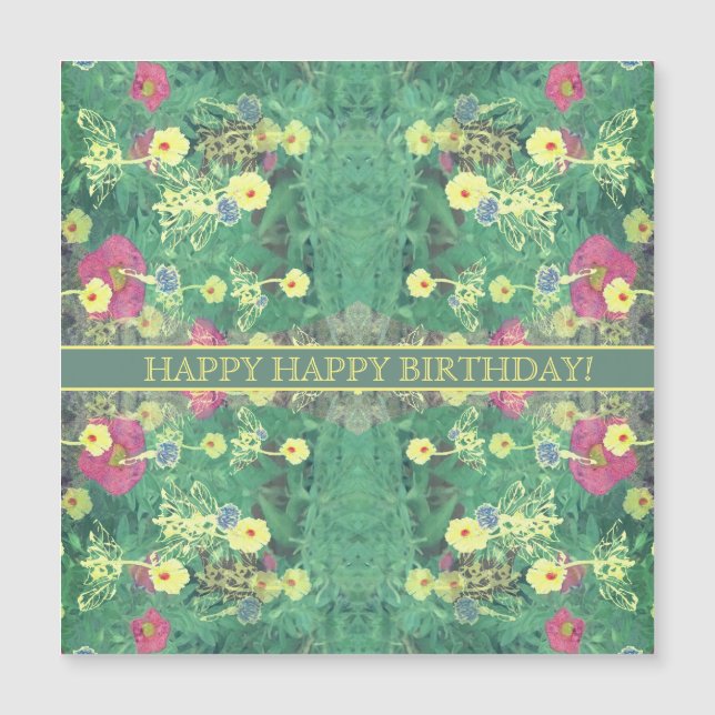 Floral verde "¡Feliz cumpleaños!" Tarjeta magnétic (Anverso)
